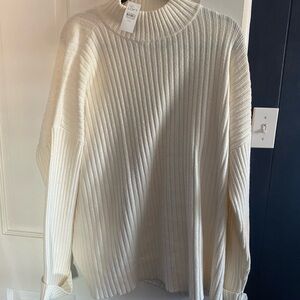 LOFT Cream Ribbed Knit Pullover Sweater